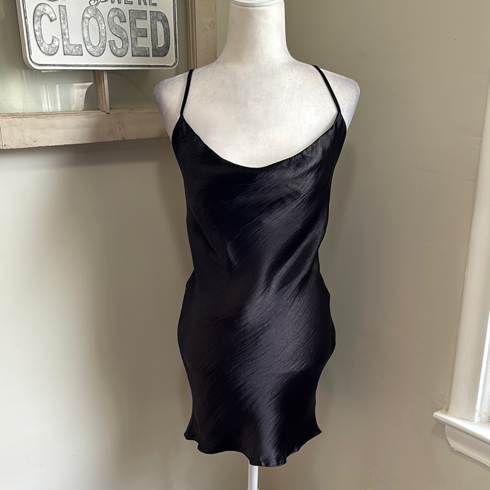 ASOS DESIGN cami mini slip dress in high shine satin with lace up back NWT - Picture 1 of 10